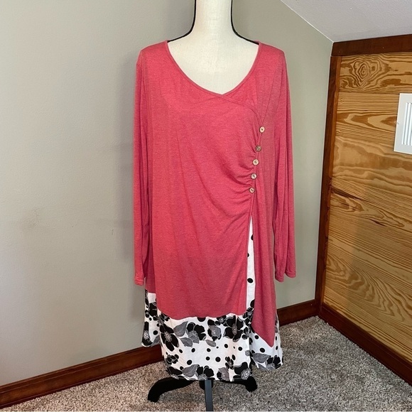 Rosegal Coral Pink Black & White Floral Button Dress Plus Size 4X 22 - Picture 2 of 9